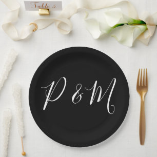 Black and White Minimalist Wedding Paper Plate