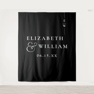 Black And White Minimalist Wedding Photo Backdrop Tapestry