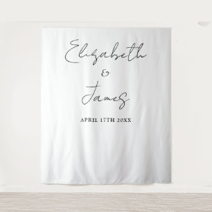 Black And White Minimalist Wedding Photo Backdrop Tapestry