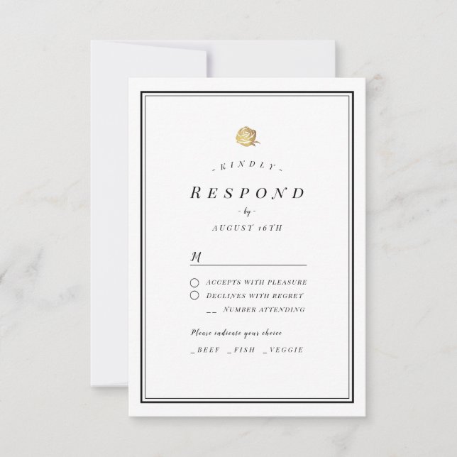 Black and white minimalist wedding RSVP Card (Front)