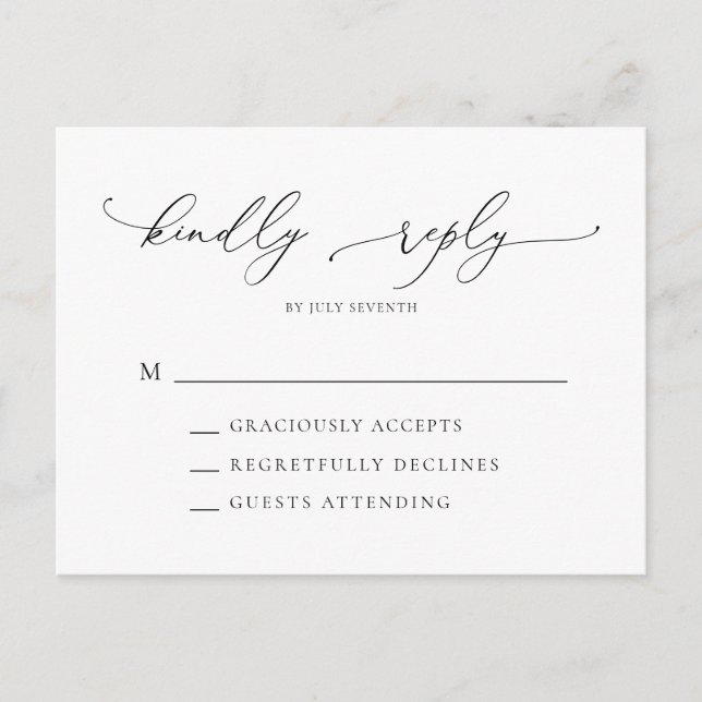 Black and White Minimalist Wedding RSVP Postcard (Front)
