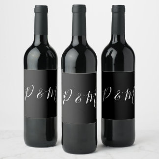 Black and White Minimalist Wedding Wine Label
