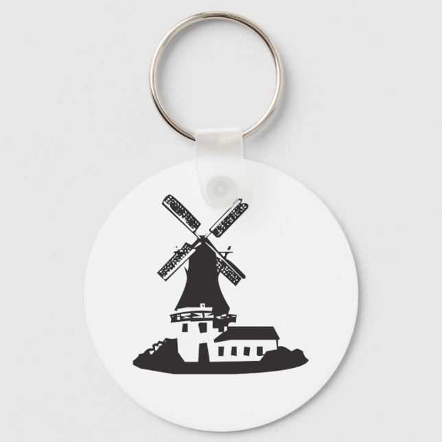Black and White Minimalist Windmill Key Ring (Front)