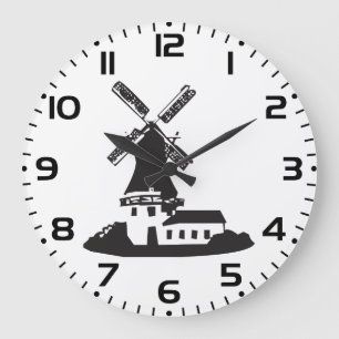 Black and White Minimalist Windmill Large Clock