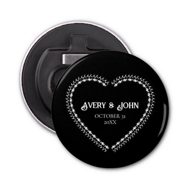 Black and White Minimalistic Gothic Wedding Bottle Opener (Front)