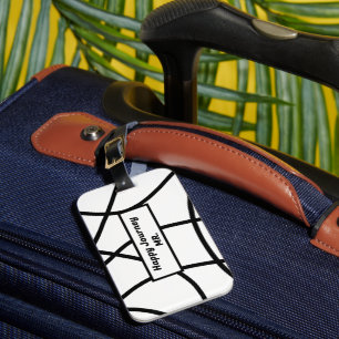 black and white minimalistic Modern monogrammed Luggage Tag
