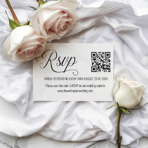 Black and White Minimalistic Wedding QR Code RSVP Enclosure Card