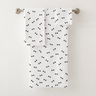 Black and White Mod Bow Pattern Bath Towel Set