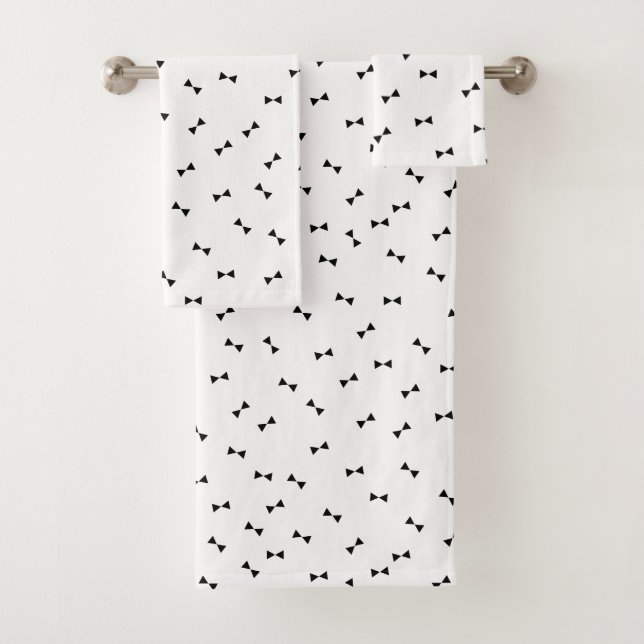 Black and White Mod Bow Pattern Bath Towel Set (Insitu)