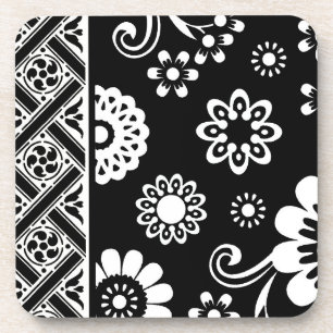 Black and White Mod Floral...cork coaster