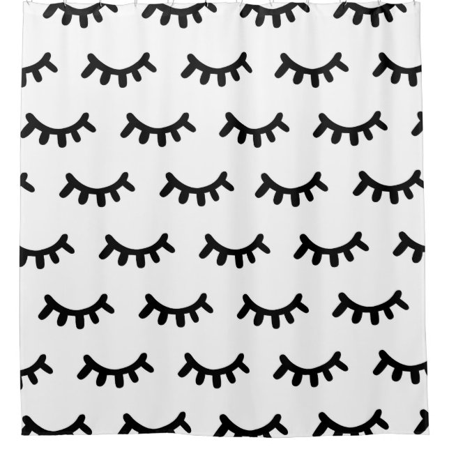 Black and white modern abstract cute eyes pattern shower curtain (Front)