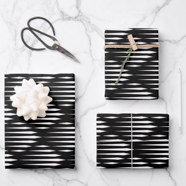 Black and White modern abstract line pattern Wrapping Paper Sheet (Front)