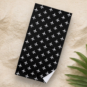 Black and White Modern Aeroplanes Pilot Beach Towel
