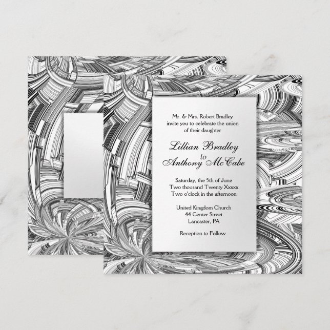 Black and White Modern Art Wedding Invitation (Front/Back)