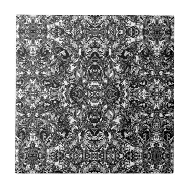 BLACK AND WHITE MODERN BAROQUE CERAMIC TILE (Front)