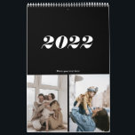 black and white modern bold typography simple calendar<br><div class="desc">2022 calendar with family,  kids & relative photos. Minimalist elegance with trendy font photo Calendar. Available in black and white,  navy blue & dusty rose.</div>