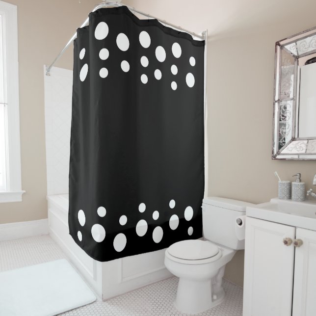 Black and white Modern Bubbles Dots Shower Curtain (In Situ)