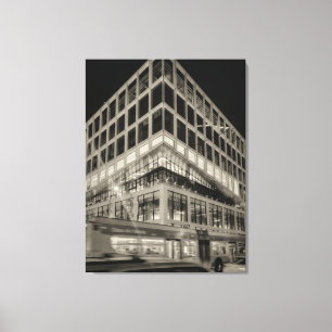 Black and White Modern Building at Night Canvas Print