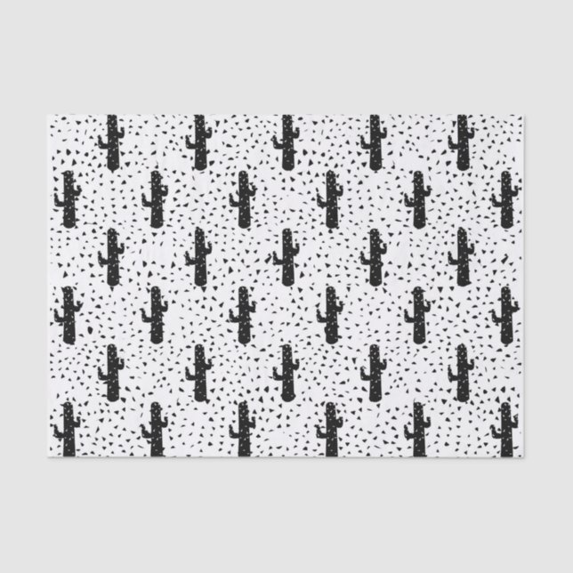 Black and White Modern Cactus and Triangle Geo Tissue Paper (Front)