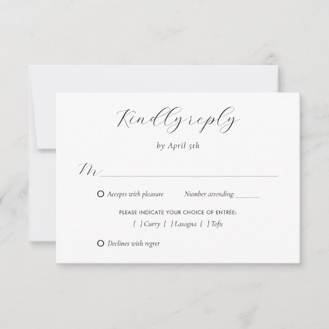 Black and White Modern Calligraphy Script Wedding RSVP Card (Front)