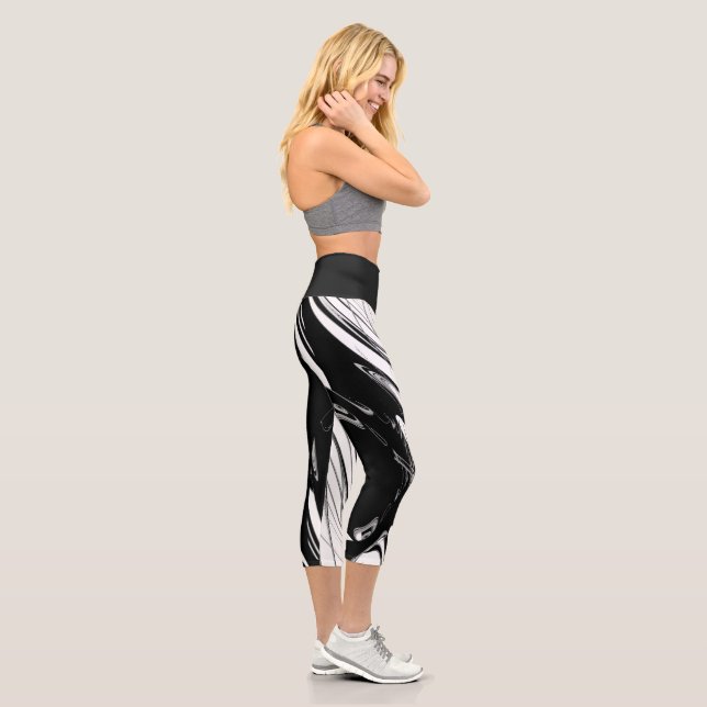 Black and White Modern Capri Leggings (Right)