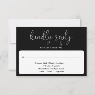 Black And White Modern Chic Elegant Script Wedding RSVP Card