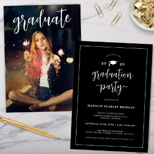 Black and White Modern Chic Graduation Invitation