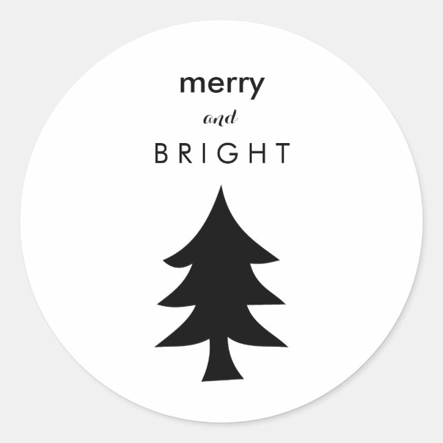 Black and White Modern Christmas Tree Classic Round Sticker (Front)