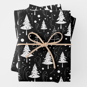 Black and White Modern Christmas  Wrapping Paper Sheet