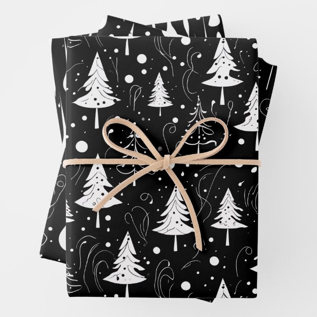 Black and White Modern Christmas  Wrapping Paper Sheet (In situ)