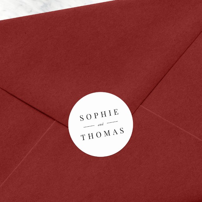 Black and White Modern Classic Wedding Round Sticker (Creator Uploaded)