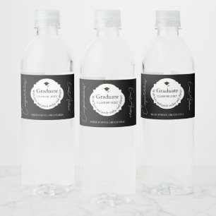 Black and White Modern Congratulations Graduation Water Bottle Label