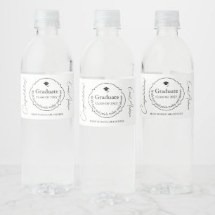 Black and White Modern Congratulations Graduation  Water Bottle Label