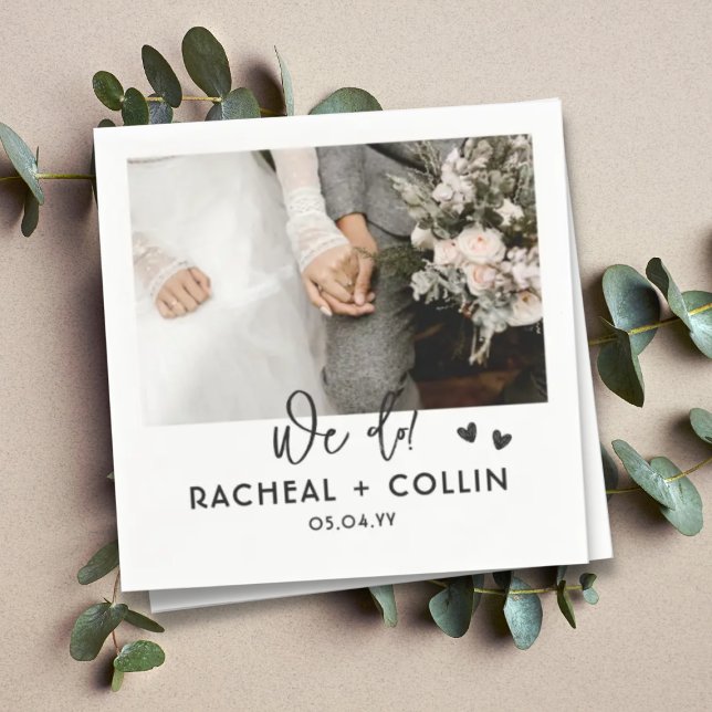 Black and White Modern Custom Photo Wedding  Napkin (Creator Uploaded)