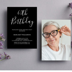 Black and White Modern Elegance 60th Birthday Invitation