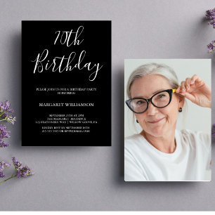 Black and White Modern Elegance 70th Birthday Invitation