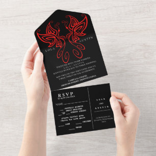 Black and White Modern Elegance Wedding RED All In All In One Invitation