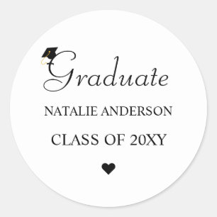 Black and White Modern Elegant Graduate Graduation Classic Round Sticker