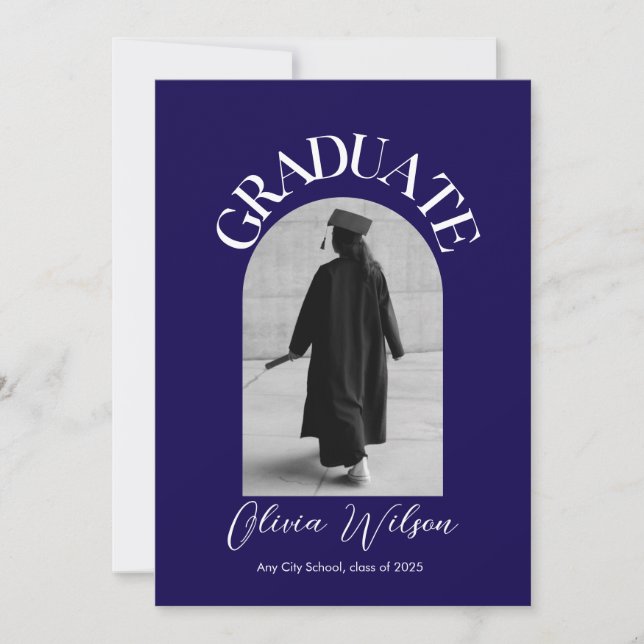 Black and White Modern Elegant Graduation Photo Invitation (Front)