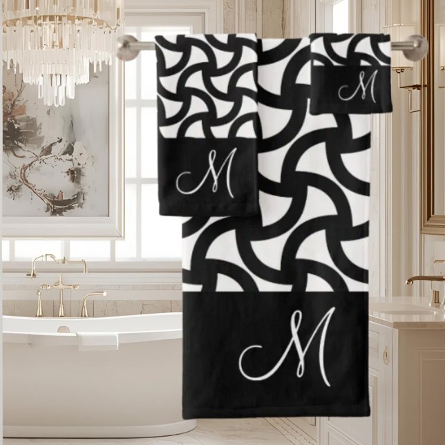 Black and White Modern Elegant Monogram Bath Towel Set (Creator Uploaded)