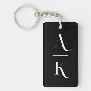Black and white modern elegant monogram key ring