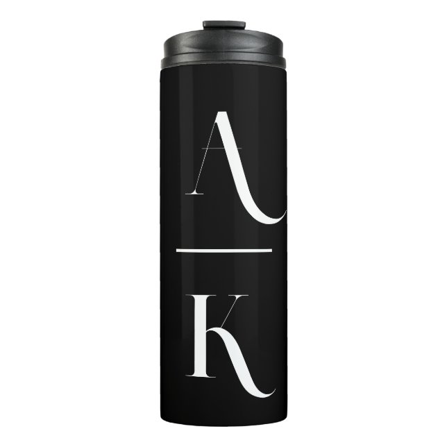 Black and white modern elegant monogram thermal tumbler (Front)