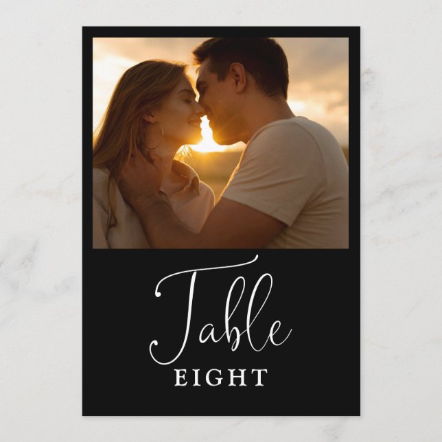 Black And White Modern Elegant Photo Table Number (Front)