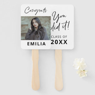 Black and White Modern Elegant Script Graduation  Hand Fan