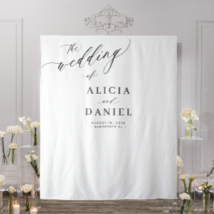 Black and white modern elegant wedding backdrop tapestry