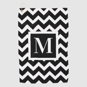 Black and White Modern Elegant Zigzag Monogram Golf Towel