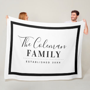 Black and White Modern Farmhouse Family Monogram Fleece Blanket