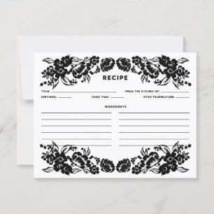 Black and White Modern Floral Accent Recipe Card