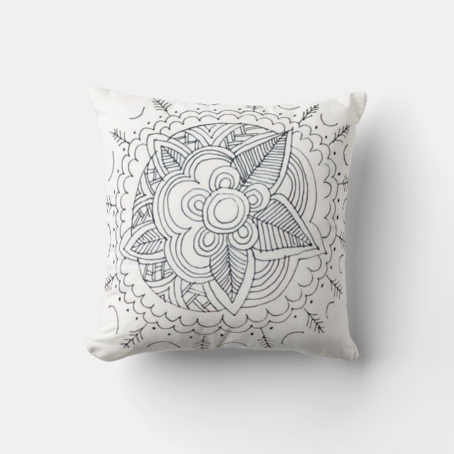 Black And White Modern Floral Line Art Cushion (Front)