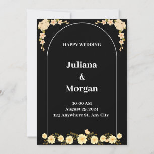 Black and White Modern Flower Happy Wedding Invitation